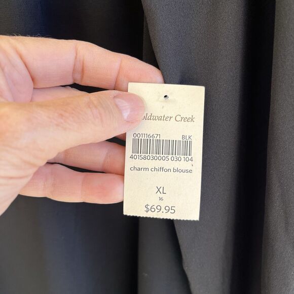 Coldwater Creek Charm Chiffon Blouse Size XL Black Keyhole Neck Minimalist NWT - Picture 11 of 13